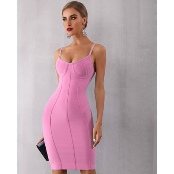 NEW! PINK SPAGHETTI STRAP DRESS UNDERWIRE BUST S - Picture 1 of 5